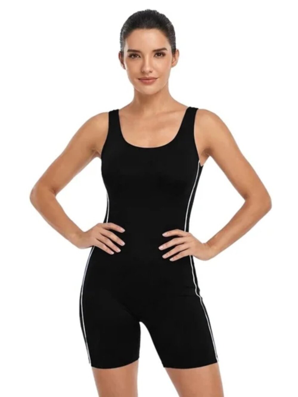 Adoretex Black One-Piece Swim Suit with White Piping Size 3xl (Runs Smaller)